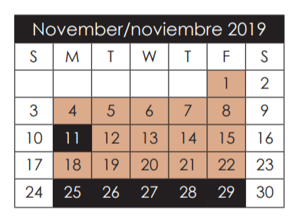 District School Academic Calendar for Salvador Sanchez Middle for November 2019