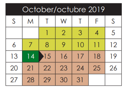 District School Academic Calendar for Escontrias Early Child Ctr for October 2019