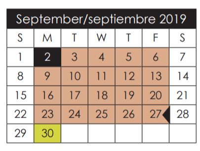District School Academic Calendar for John Drugan School for September 2019