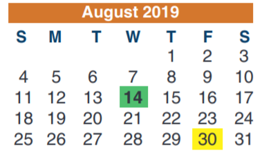 District School Academic Calendar for Andy Dekaney High School for August 2019