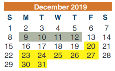 District School Academic Calendar for Salyers Elementary for December 2019