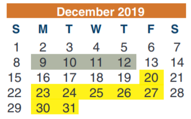 District School Academic Calendar for Meyer Elementary School for December 2019