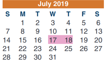 District School Academic Calendar for Westfield High School for July 2019