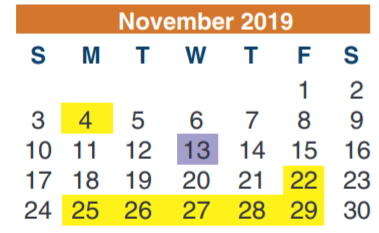 District School Academic Calendar for School For Accelerated Lrn for November 2019