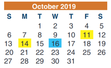 District School Academic Calendar for Andy Dekaney High School for October 2019