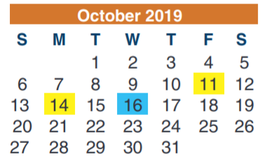 District School Academic Calendar for Spring High School for October 2019