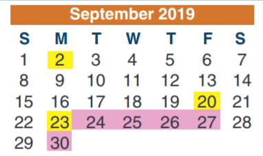 District School Academic Calendar for School For Accelerated Lrn for September 2019