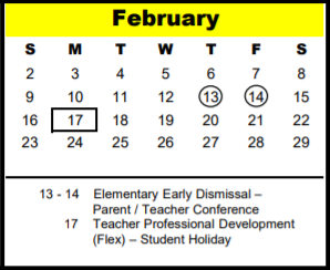 District School Academic Calendar for Memorial Middle for February 2020