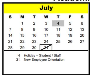 District School Academic Calendar for Spring Shadow Elementary for July 2019