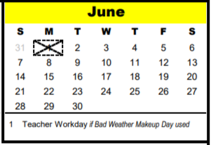 District School Academic Calendar for Wilchester Elementary for June 2020