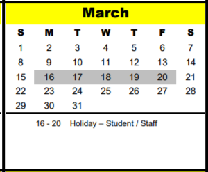 District School Academic Calendar for Memorial Middle for March 2020