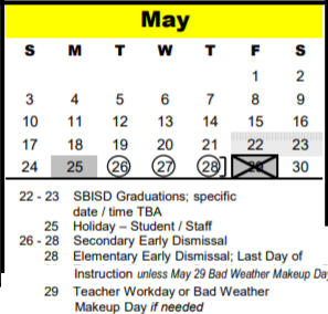 District School Academic Calendar for Woodview Elementary for May 2020
