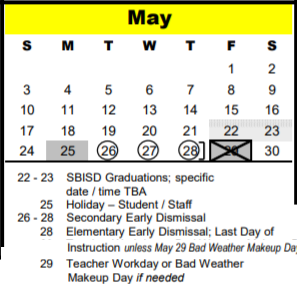 District School Academic Calendar for Spring Forest Middle for May 2020