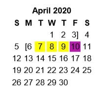 District School Academic Calendar for Jim Plyler Instructional Complex for April 2020