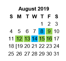 District School Academic Calendar for Jones Elementary for August 2019
