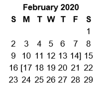 District School Academic Calendar for Jim Plyler Instructional Complex for February 2020