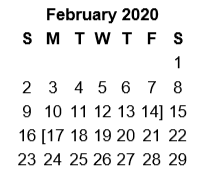 District School Academic Calendar for Stewart Middle School for February 2020