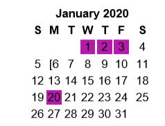 District School Academic Calendar for Jim Plyler Instructional Complex for January 2020
