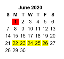 District School Academic Calendar for Jim Plyler Instructional Complex for June 2020