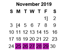 District School Academic Calendar for Alvin V Anderson Educational Compl for November 2019
