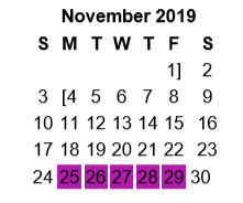 District School Academic Calendar for Woods Elementary for November 2019