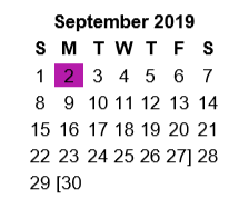 District School Academic Calendar for Peete Elementary for September 2019