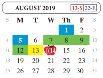 District School Academic Calendar for United Step Academy for August 2019