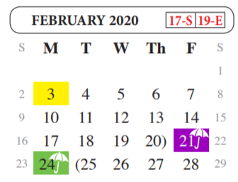 District School Academic Calendar for Juvenille Justice Alternative Prog for February 2020