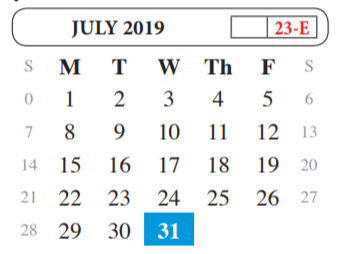 District School Academic Calendar for Juvenille Justice Alternative Prog for July 2019