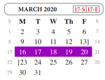 District School Academic Calendar for Juvenille Justice Alternative Prog for March 2020