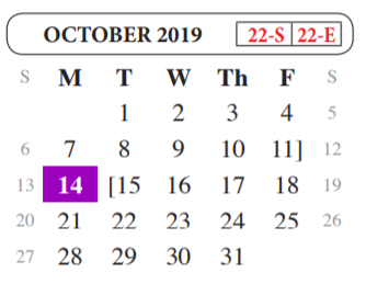 District School Academic Calendar for United Step Academy for October 2019
