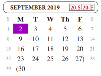 District School Academic Calendar for Juvenille Justice Alternative Prog for September 2019
