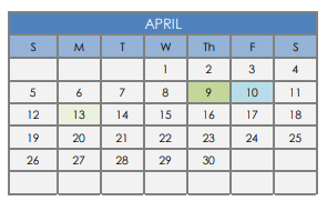 District School Academic Calendar for Kendrick Elementary School for April 2020