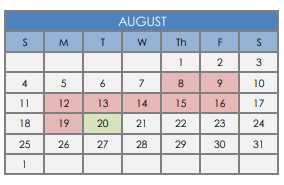 District School Academic Calendar for Waco High School for August 2019