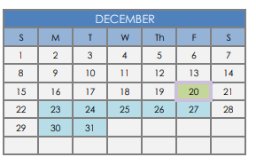 District School Academic Calendar for South Waco Elementary School for December 2019