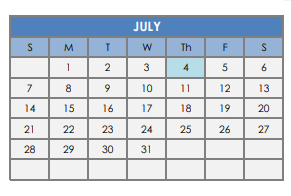 District School Academic Calendar for Waco High School for July 2019