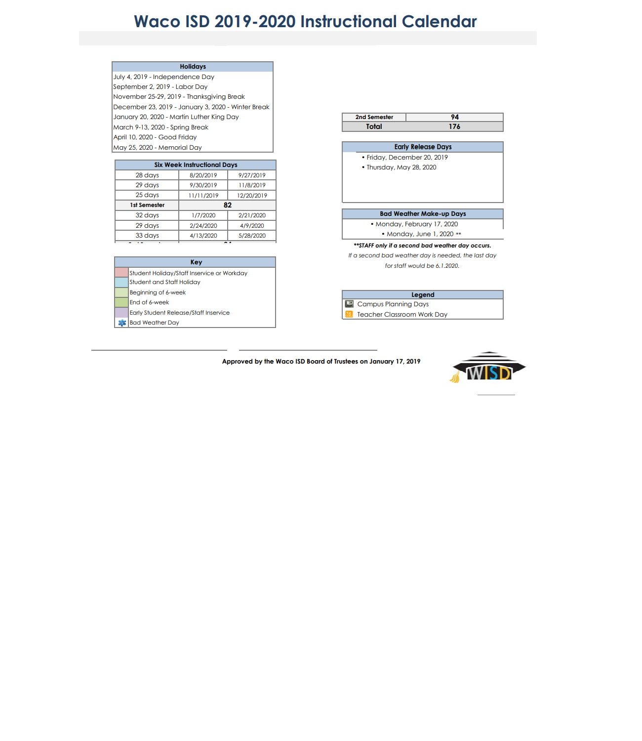 District School Academic Calendar Key for University Middle