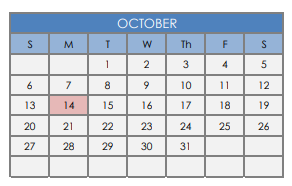 District School Academic Calendar for South Waco Elementary School for October 2019