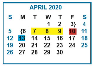 District School Academic Calendar for Cuellar Middle School for April 2020