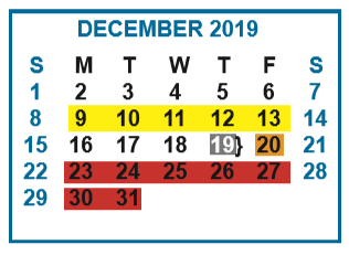 District School Academic Calendar for Garza Middle School for December 2019