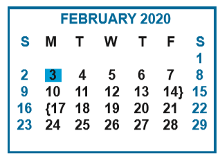 District School Academic Calendar for Memorial Elementary for February 2020