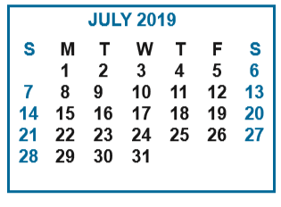 District School Academic Calendar for Ybarra Elementary for July 2019