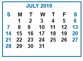 District School Academic Calendar for Garza Middle School for July 2019