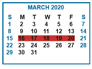 District School Academic Calendar for Cuellar Middle School for March 2020