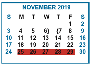 District School Academic Calendar for Ybarra Elementary for November 2019