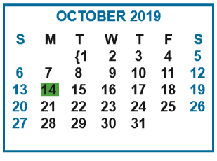 District School Academic Calendar for North Bridge Elementary for October 2019