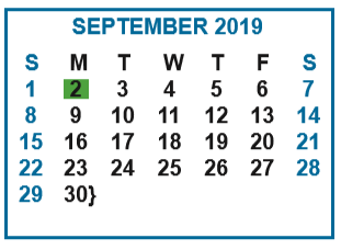 District School Academic Calendar for North Bridge Elementary for September 2019