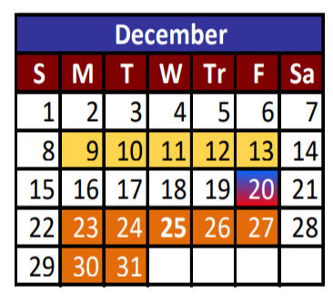 District School Academic Calendar for Cesar Chavez Middle School Jjaep for December 2019