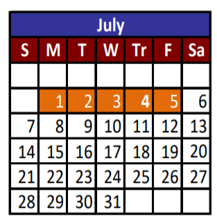 District School Academic Calendar for Robbin E L Washington Elementary for July 2019