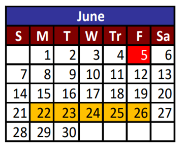 District School Academic Calendar for Hillcrest Middle School for June 2020